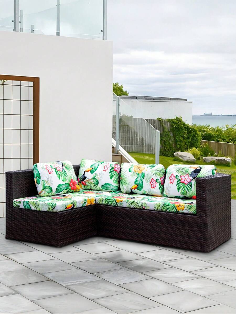 1入組印花戶外沙發套，鵜鶘圖案半包圍沙發坐墊套，可拆洗鄉村風格庭院、露台、花園沙發套 - 彩色 - 查看 1