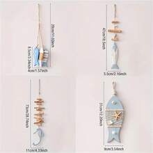 1pc Ocean Hanging Ornament Solid Wood Carving Home Decoration - Small Fish Shell Decorative Pendant - Three Striped Spotted Fish - View 2