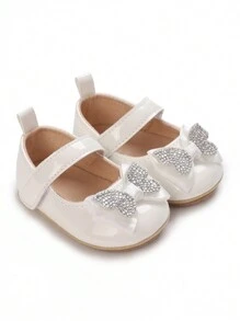 2024 新款防滑公主平底鞋蝴蝶结设计适合0-1岁女婴 - 白色 - 查看 1