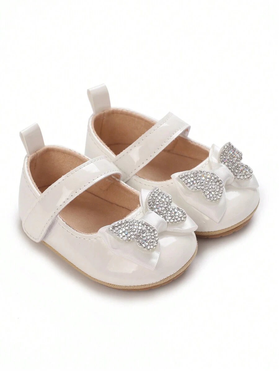 2024 新款防滑公主平底鞋蝴蝶结设计适合0-1岁女婴 - 白色 - 查看 1