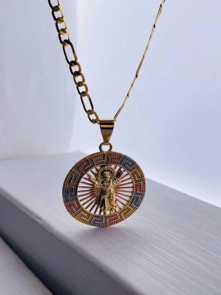 DIVINO NIÑO JESUS, Cadena religiosa, colgante de Milagroso niño Jesús, Medallón dorado, moneda con cadena larga, (oro laminado). - Niño Jesús - Añade 1