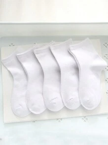 5双装儿童白色网眼透气中筒袜，男女童皆宜，适合运动、户外活动和返校穿着。 - 白色 - 查看 2