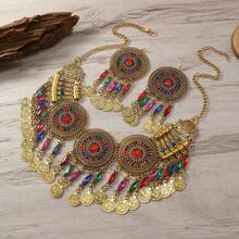 1PC Thời Trang Vintage Nhiều Lớp Rỗng Hình Học Đồng Xu Tua Rua Vòng Cổ, Bao Gồm 2 Bông Tai Dành Cho Nữ - Loại bướm - Xem 13