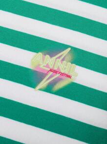 Annil Girls' Casual Striped Short Sleeve T-Shirt, Versatile Round Neck Tee For Summer - Green - View 7