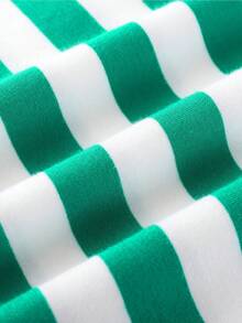 Annil Girls' Casual Striped Short Sleeve T-Shirt, Versatile Round Neck Tee For Summer - Green - View 6