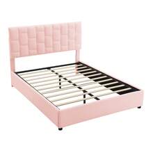 MISSUNNY Queen Size Upholstered Platform Bed With Adjustable Headboard And Under-Bed Storage Space,Pink - 粉色 - 查看 4