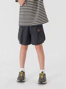 MARC&JANIE 男童休閒戶外速干彩色拼接工作短褲，應對夏季排汗裏面口袋大 - 黑色 - 查看 1