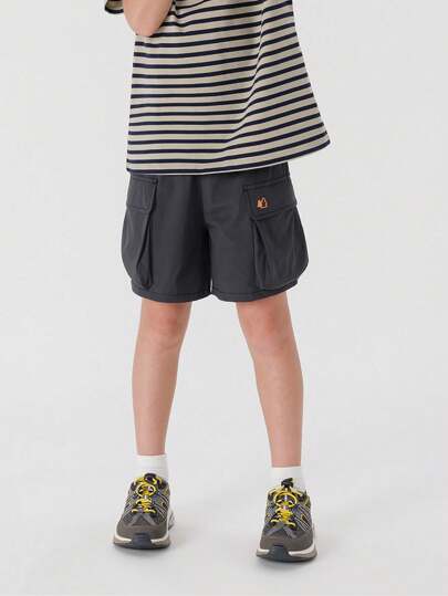 MARC&JANIE 男童休閒戶外速干彩色拼接工作短褲，應對夏季排汗裏面口袋大