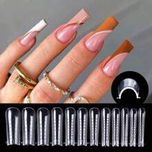 60Pcs Extension False Nail Tips Acrylic Fake Finger UV Gel Polish Quick Building Mold Sculpted Full Cover Nail Tips Manicures Tool Set - Clear - View 3