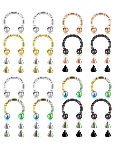 ステンレス鋼 4個セット ノーズ セプタム フープ、眉毛、唇、ナベル、乳首、ヘリックス、トラガス、ダイスなどのピアスリング交換用スパイク