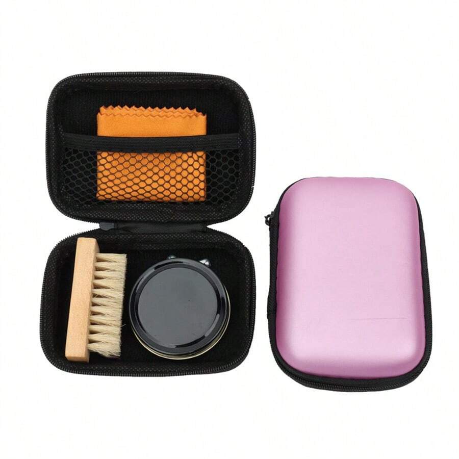 男女適用的鞋油套裝，皮革鞋光亮套裝，配有柔軟刷毛可進行鞋子護理和清潔 - 紫色 - 查看 1