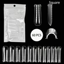 60Pcs Extension False Nail Tips Acrylic Fake Finger UV Gel Polish Quick Building Mold Sculpted Full Cover Nail Tips Manicures Tool Set - Clear - View 8