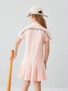 Annil 女孩夏季休閒運動風 Polo Polo 領短袖襯衫 - 粉色 - 查看 2