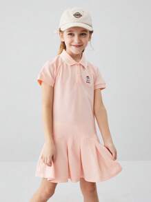 Annil 女孩夏季休閒運動風 Polo Polo 領短袖襯衫 - 粉色 - 查看 1