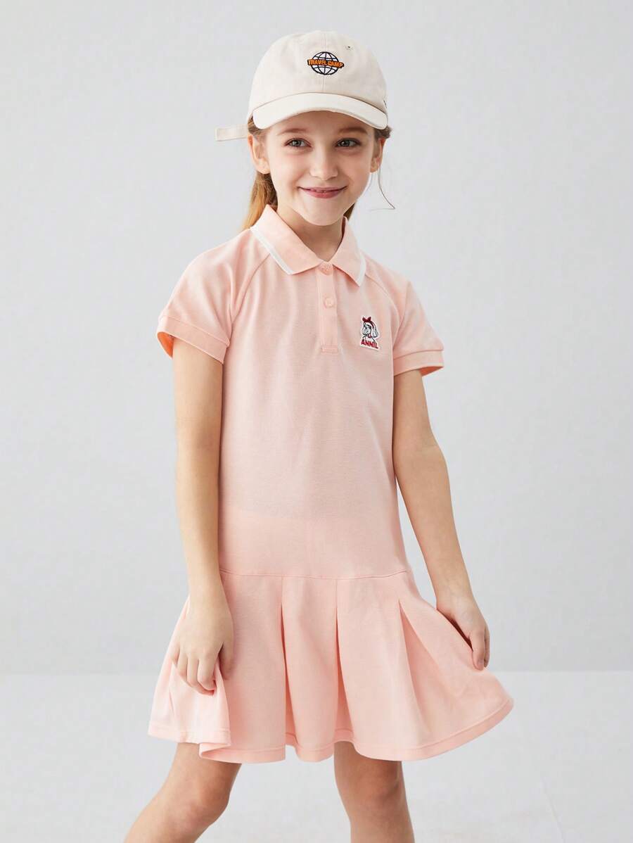 Annil 女孩夏季休閒運動風 Polo Polo 領短袖襯衫 - 粉色 - 查看 1