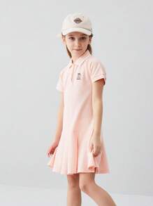 Annil 女孩夏季休閒運動風 Polo Polo 領短袖襯衫 - 粉色 - 查看 3