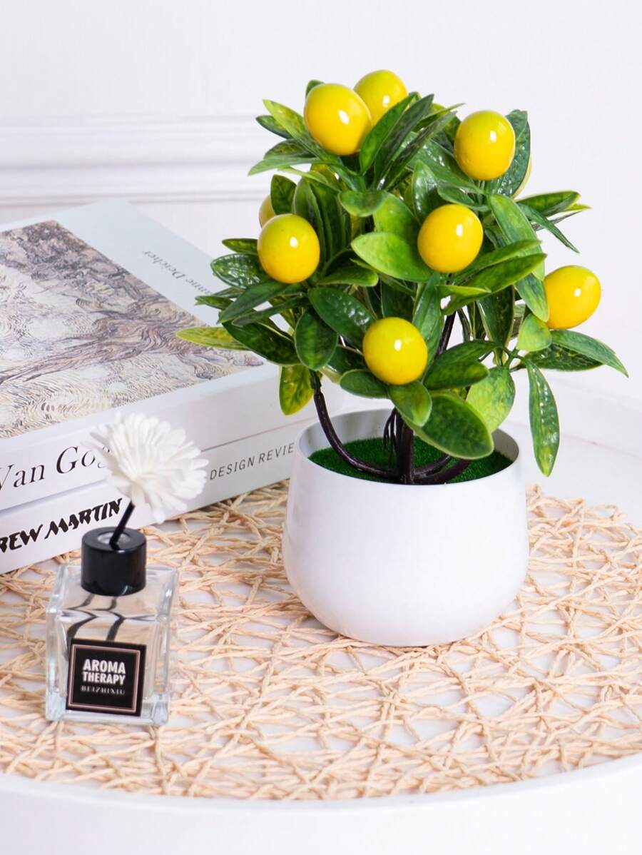 1 pot met kunstmatige potplanten, citroenboom, 24 cm hoog, met 12 vruchten, plastic kunstplanten, materialen, anti-oxidatie en snelle vervaging, moderne eenvoudige stijl - gebruikt voor huisdecoratie, vaasbloemstuk, bruiloftsdecoratie, restaurantdecoratie, feest Decoratie, woonkamerdecoratie, slaapkamerdecoratie, doe-het-zelf muur, kantoordecoratie. - Geel - Bekijken 1