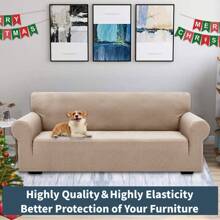 YSTYLE Stretch Sofa Cover 1/2/3/4 Seater, Sofa Cover Non-Slip With Armrest, Elastic Couch Cover Jacquard, Universal Sofa Cover Modern, Sofa Cover Dog Cat For Living Room - Khaki - View 2