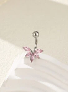 1入流行不鏽鋼扇形葉和方鑽肚臍環,適用於女性 - 彩色 - 查看 2