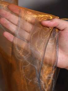 漸變雙色網眼織物，激光紋理透視織物長裙披肩創意手工布料 - 銅色 - 查看 2