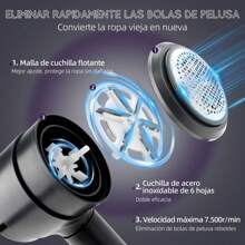 Quitapelusas electrico para ropa recargable, con 5 cuchillas Reemplazables, potente succión, con tapa trasera con fijación magnética, adecuado para todo tipo de ropa, Nergo - Negro - Ver 4