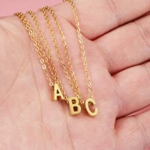 26pcs American-European Style Stainless Steel Short Collarbone Chain Personalized Initial Name Letter Pendants Necklace For Women