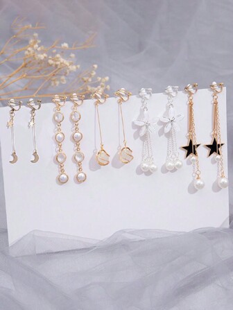 5 pares de pendientes con clip de forma de corazón metálico decorativo y borla, adecuados para uso diario, para mujeres en San Valentín