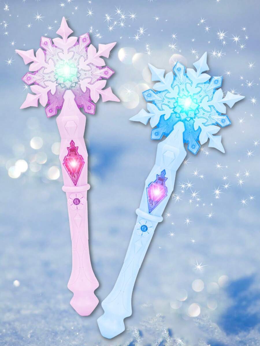1pc Light-Up Magic Wand Toy With Music Blue Snowflake Wand For Princess Costume Role Play Girls' Kids Party Gift (Battery Not Included)