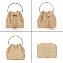 Mini Small Rhinestone Evening Party Bags For Women Sparkly Clutch Crystal Bucket Purse Wedding Purses Handbag Shoulder Bag With Detachable Chain - Gold - View 4