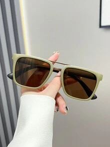 1入塑料幾何框金屬邊眉梁扁頂女式太陽眼鏡,適用於大學風格,日常休閒,海灘度假或防曬裝飾 - 綠色 - 查看 11