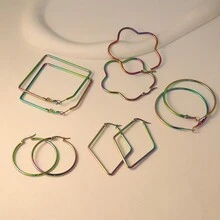PMKMKM 10對/組不銹鋼多色幾何耳環,時尚簡約耳飾,完美的節日和假期配搭 - 彩色 - 查看 8