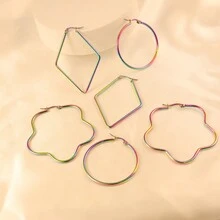 PMKMKM 10對/組不銹鋼多色幾何耳環,時尚簡約耳飾,完美的節日和假期配搭 - 彩色 - 查看 9