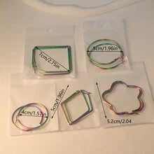 PMKMKM 10對/組不銹鋼多色幾何耳環,時尚簡約耳飾,完美的節日和假期配搭 - 彩色 - 查看 3