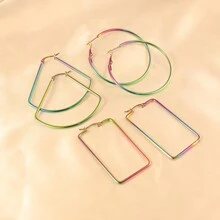 PMKMKM 10對/組不銹鋼多色幾何耳環,時尚簡約耳飾,完美的節日和假期配搭 - 彩色 - 查看 10