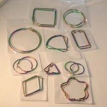 PMKMKM 10對/組不銹鋼多色幾何耳環,時尚簡約耳飾,完美的節日和假期配搭 - 彩色 - 查看 2