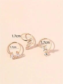 3入組女性美麗風格 Cz 水晶月亮蝴蝶閃電開口戒指套組,適用於日常穿著和休閒聚會 - 蝴蝶型 - 查看 9