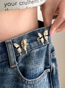 1 bộ Bộ mở rộng nút eo cho nữ, dành cho quần jean bó, váy denim & quần short, có thiết kế hình con bướm & khóa cài khi trở lại trường - Vàng - Xem 3