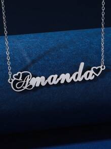 1 件简约不锈钢心形英文名字女士个性化项链适合情人节、妈妈、母亲、母亲节、礼物