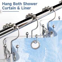 2pcs/12pcs Shower Curtain Rings, Double Hooks, Rust-Resistant Metal Double-Sided Shower Hooks, Bathroom Curtain Hooks, Silver/Black Home Bathroom Decor Fall Decor Bathroom Accessories - Multicolor - View 6