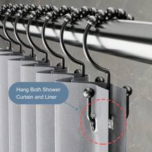 2pcs/12pcs Shower Curtain Rings, Double Hooks, Rust-Resistant Metal Double-Sided Shower Hooks, Bathroom Curtain Hooks, Silver/Black Home Bathroom Decor Fall Decor Bathroom Accessories - Multicolor - View 2