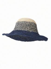 1pc Unisex Bucket Hat For Summer, Weave Breathable Sunshade Hat With Mesh & Patchwork Design - Multicolor - View 4