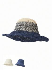 1pc Unisex Bucket Hat For Summer, Weave Breathable Sunshade Hat With Mesh & Patchwork Design - Multicolor - View 1