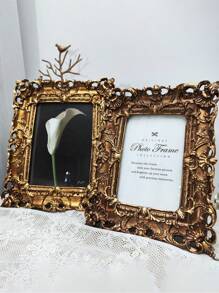 6 Inch, 7 Inch, 10 Inch Vintage Golden Carved Flower Resin Picture Frame, European Style Wall-Mounted Or Tabletop, 1pc Random Frame Gifts Birthday Graduation - Multicolor - View 5