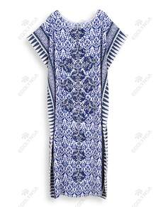 Celadon Print Caftan Beach Dress Women Vacation - Royal Blue - View 9