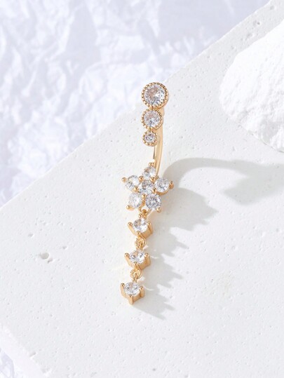 1pc Plant Double Rhinestone Flower Navel Ring Belly Button Piercing Jewelry Valentines,Mom,Mother,Mother's Day,Gift