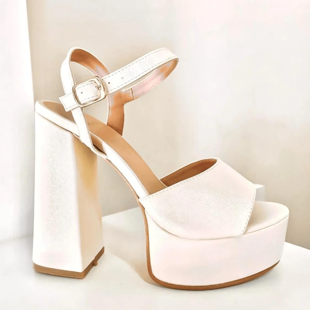 Zapatillas Mujer Con Plataforma Tacón Ancho - Blanco - Ver 1