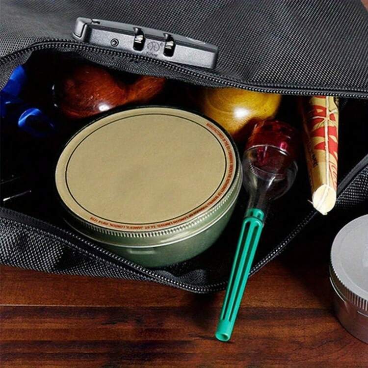 8 Pieces Smell Proof  Pouch With Combination Lock Aluminum Stash Jar Rolling Tray Travel Kit - Black - View 6
