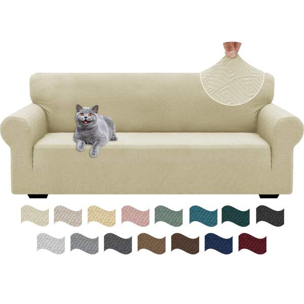 YSTYLE Stretch Sofa Cover 1/2/3/4 Seater, Sofa Cover Non-Slip With Armrest, Elastic Couch Cover Jacquard, Universal Sofa Cover Modern, Sofa Cover Dog Cat For Living Room