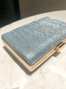 HCBCBY宴會派對雞尾酒裙手拿包，新娘包，帶閃亮藍色閃粉小手袋，適用於派對、舞會、婚禮、正式場合，時尚優雅的女士肩袋 - 淺藍色 - 查看 6