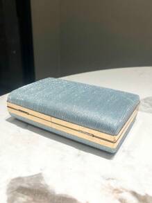 HCBCBY宴會派對雞尾酒裙手拿包，新娘包，帶閃亮藍色閃粉小手袋，適用於派對、舞會、婚禮、正式場合，時尚優雅的女士肩袋 - 淺藍色 - 查看 7